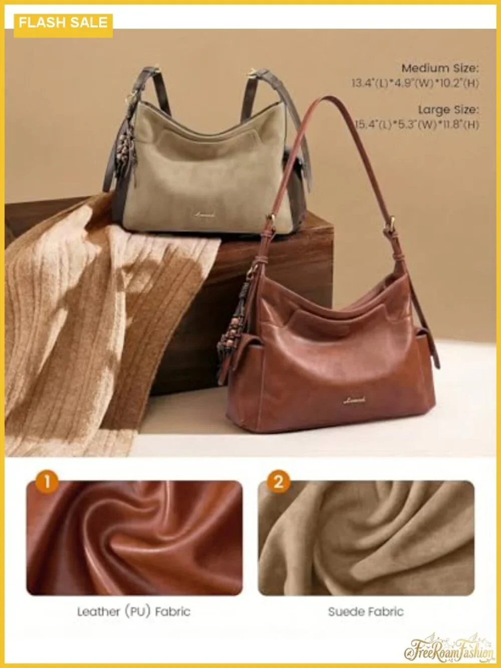 Soft Faux Leather Hobo Purse with Tassel Charms, Crossbody Bag - Women's
